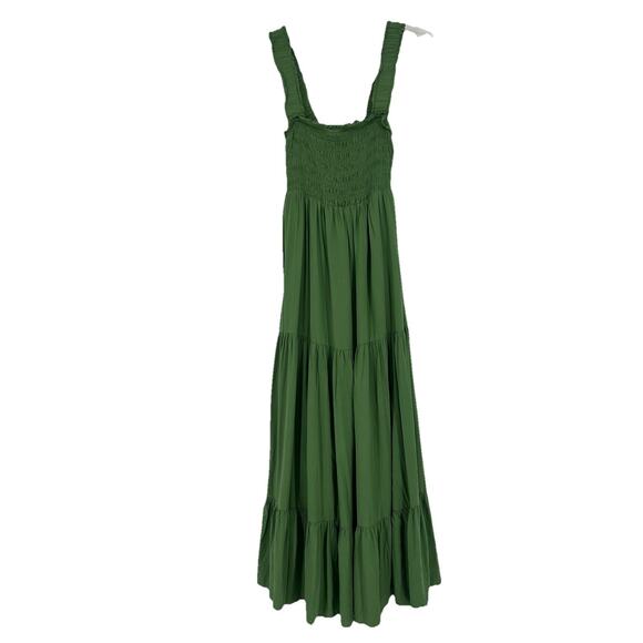 Wishlist Green Smocked Midi Dress Tiered Boho Fairy Pockets Sleeveless Size M - Picture 1 of 10